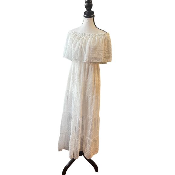 KIRUNDO  NWT Summer Off Shoulder Maxi Dresses Swiss Dot Short Sleeve medium - Picture 8 of 10